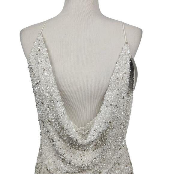 Retrofete Marley Sequin Maxi Dress In White Size Large NWT Draped Neckline - Picture 4 of 14